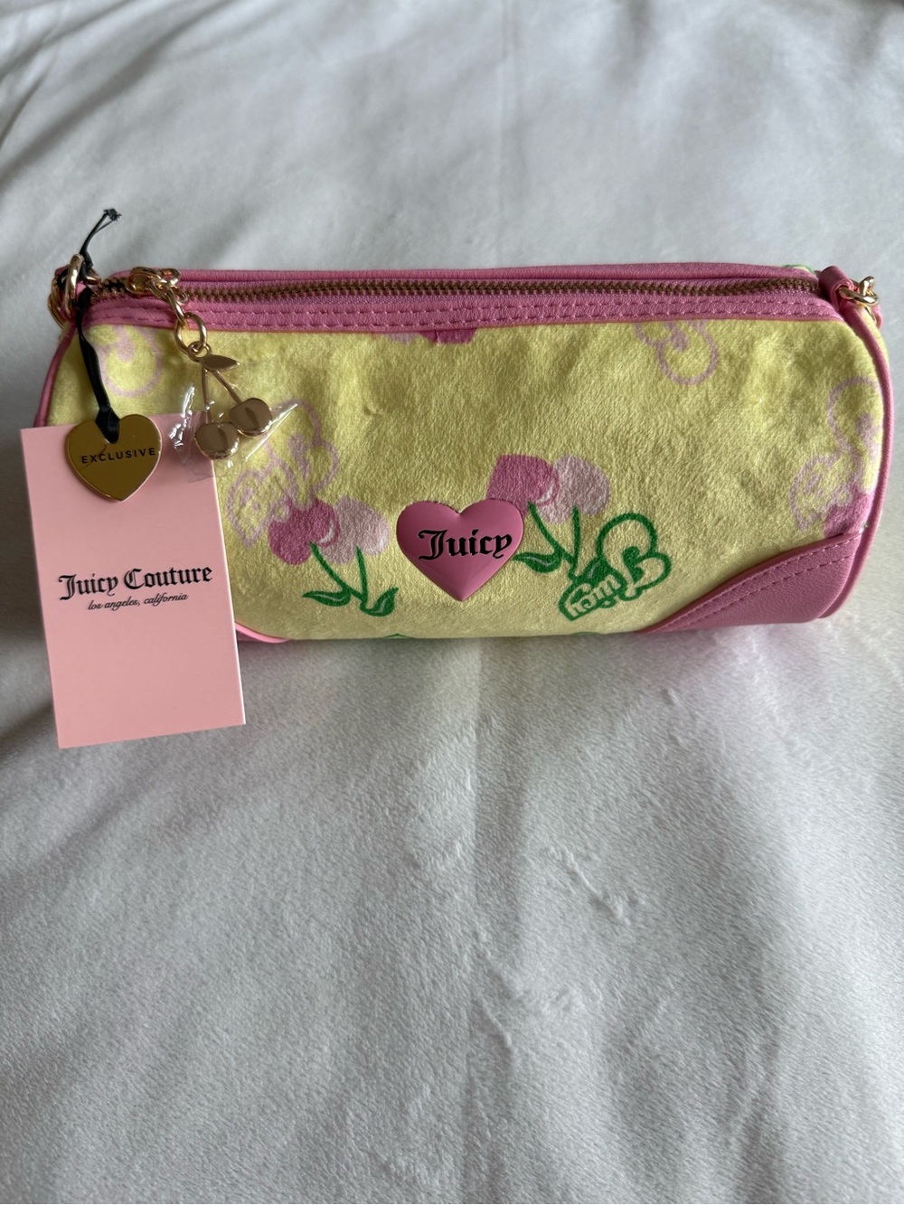 Juicy Couture Yellow Iris Multi Heritage Cherry Barrel Bag NWT